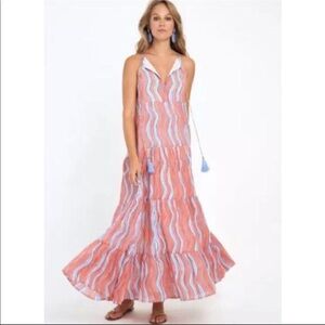 Oliphant orange & blue tiered tassel dress